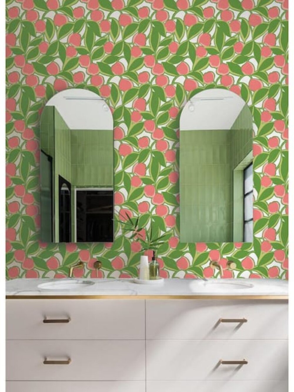 NEW NuWallpaper x Megan Carter Talia Green Peel and Stick Green Peach Wallpaper